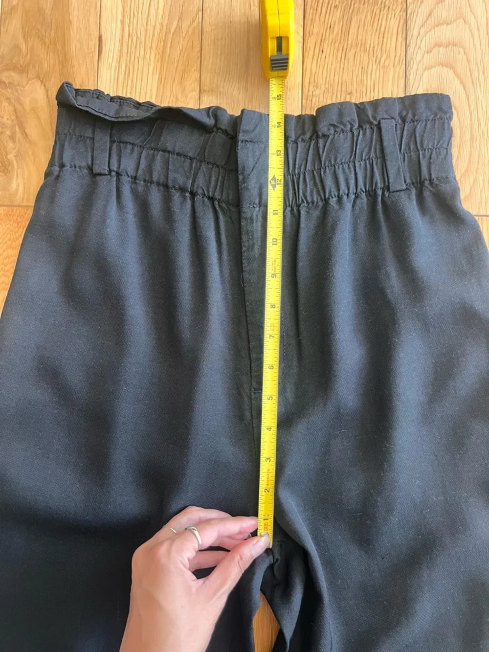 J. Crew Womens Paper Bag Wide Leg Black Pants High Rise Elastic Waist Size 4‎